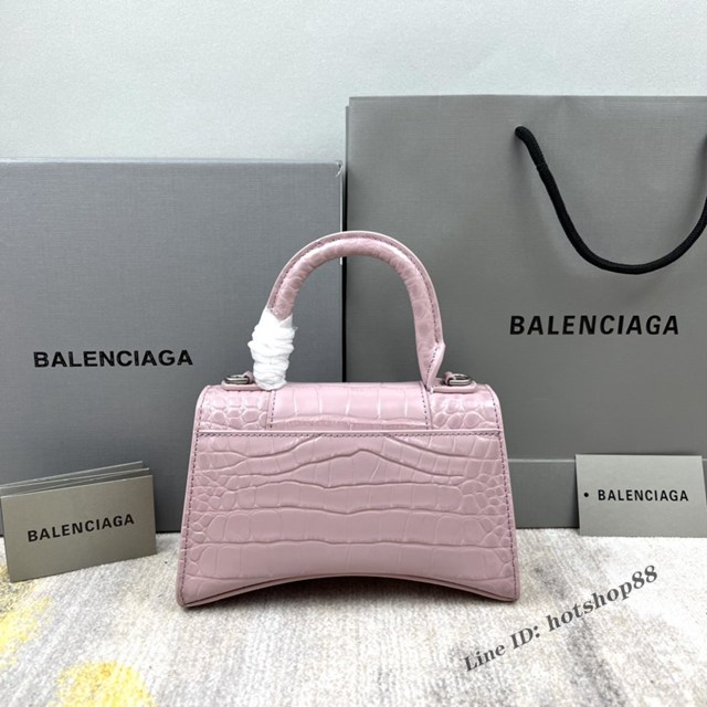 Balenciaga專櫃爆款胭脂粉xs號鱷魚紋Hourglass沙漏包 巴黎世家頂級原單手提肩背包 款號：8896 fyj1228